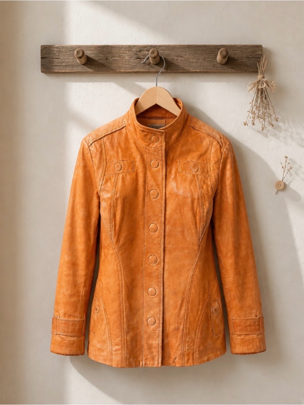 Danier Women's Cognac Leather Button-Front Jacket